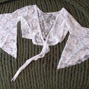 White Lace Bell Sleeve Crop Shrug Jacket Bolero coverup Size Small S